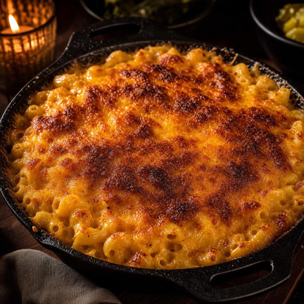 Baked mac and cheese with golden crust